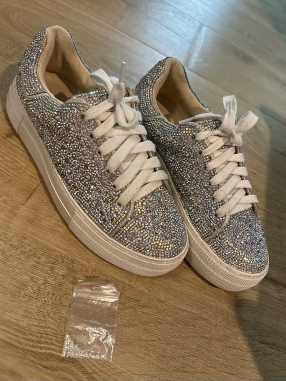 Betsey Johnson Silver Crystal Embellished Lace-Up Sneakers